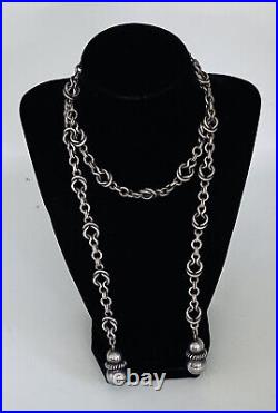 Vintage Mexico Eagle Marked Sterling Silver Link Rope Lariat Necklace Very Heavy