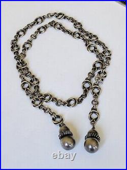 Vintage Mexico Eagle Marked Sterling Silver Link Rope Lariat Necklace Very Heavy