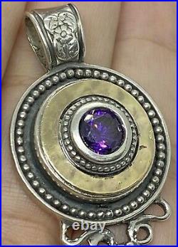Vintage NW Sterling Silver 14k Gold Amethyst Pendant 11.45g 1.3/4 x 0.1/8