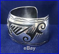 Vintage Native American Hopi Traditional Overlay Design Cuff Bracelet Marked