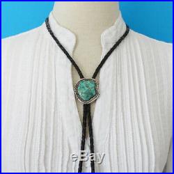 Vintage Native American Large Turquoise Nugget Western Bolo Tie Marked Sterling