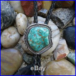 Vintage Native American Large Turquoise Nugget Western Bolo Tie Marked Sterling