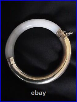 Vintage Natural Stone (Jade/Jadeete) Silver Bangle Bracelet