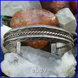 Vintage Navajo Carinated Sterling Silver Cuff Bracelet Stamp Decorated Marked SS