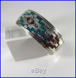 Vintage Navajo Cuff William Singer Sterling Turquoise Inlay Marked