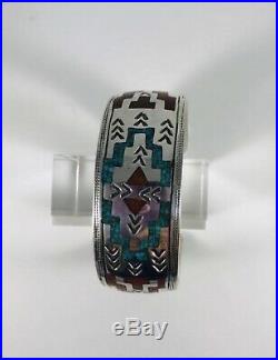 Vintage Navajo Cuff William Singer Sterling Turquoise Inlay Marked