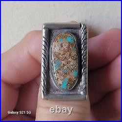 Vintage Navajo Indian Sterling Silver Turquoise Ring w Old Pictoral Sun Mark S8