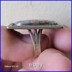 Vintage Navajo Indian Sterling Silver Turquoise Ring w Old Pictoral Sun Mark S8