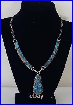 Vintage Navajo Picto Marked Sterling Silver Spiderweb Turquoise Link Necklace