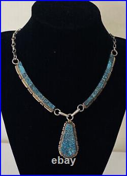 Vintage Navajo Picto Marked Sterling Silver Spiderweb Turquoise Link Necklace