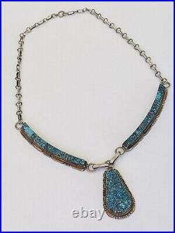 Vintage Navajo Picto Marked Sterling Silver Spiderweb Turquoise Link Necklace