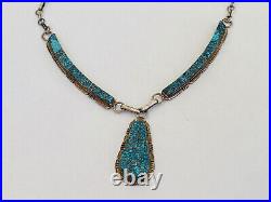 Vintage Navajo Picto Marked Sterling Silver Spiderweb Turquoise Link Necklace