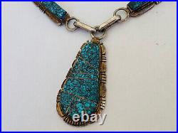 Vintage Navajo Picto Marked Sterling Silver Spiderweb Turquoise Link Necklace