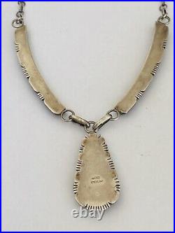 Vintage Navajo Picto Marked Sterling Silver Spiderweb Turquoise Link Necklace