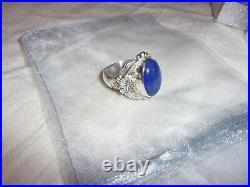 Vintage Navajo Ring Marked Circle J. W Sterling Silver Lapis Lazuli Big Stone