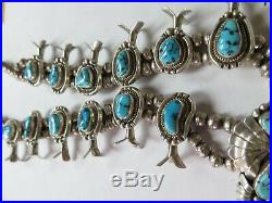 Vintage Navajo Sterling Silver Squash Blossom Necklace Fg Marked Turquoise