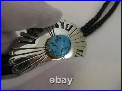 Vintage Navajo Sterling Silver Turquoise Bolo Tie Marked TF