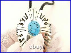 Vintage Navajo Sterling Silver Turquoise Bolo Tie Marked TF