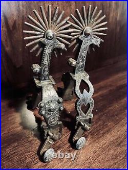 Vintage Overlay California Pierced Sterling Silver Spurs Double Mounted M. Marked