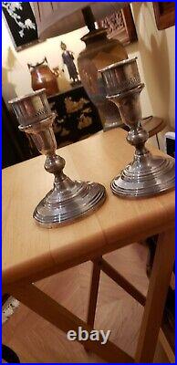 Vintage PAIR Sterling Silver Marked MUECK CAREY Candleticks, MCM, WithGlass Shades