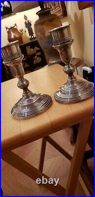 Vintage PAIR Sterling Silver Marked MUECK CAREY Candleticks, MCM, WithGlass Shades