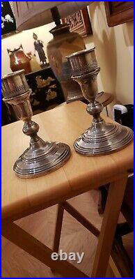 Vintage PAIR Sterling Silver Marked MUECK CAREY Candleticks, MCM, WithGlass Shades