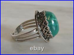 Vintage Possibly Deco Sterling Silver Israel Marked Ring with Malachite Stone