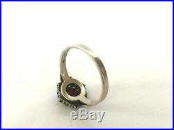Vintage Rare Bohemian Silver Marked Garnet Ladie`s Ring with Box
