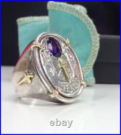 Vintage Ring MARKED Aldo -Amethyst? 14K GOLD & 925 STERLING SILVER Size 10