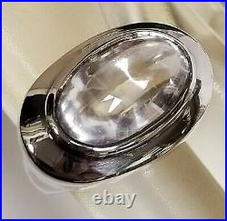 Vintage Rock Crystal Cabochon 925 Sterling Silver Ring Marked A. T. 7.5 12g