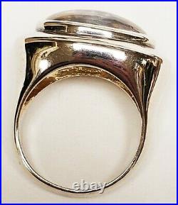 Vintage Rock Crystal Cabochon 925 Sterling Silver Ring Marked A. T. 7.5 12g