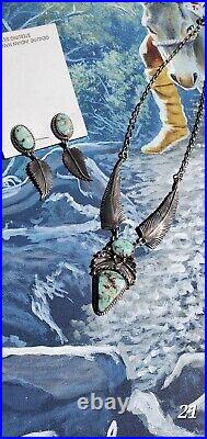 Vintage Russell Sam Sterling Silver & Dry Creek Turquoise Necklace Set Marked