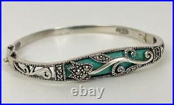 Vintage STERLING SILVER 925 Bracelet Marked Thailand 925 A Turquoise Cuff