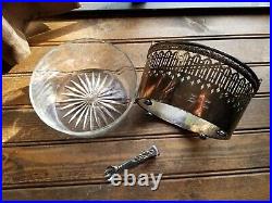 Vintage STERLING SILVER & GLASS ICE BUCKET & TONGS Stamped / Marked