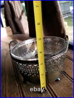 Vintage STERLING SILVER & GLASS ICE BUCKET & TONGS Stamped / Marked