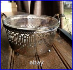 Vintage STERLING SILVER & GLASS ICE BUCKET & TONGS Stamped / Marked