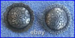 Vintage Scallop Edge Engraved Sterling Silver Marked Horse Bridle Conchos