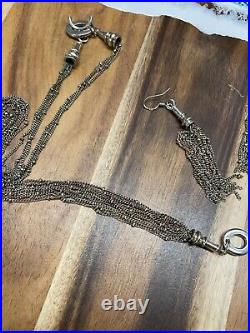 Vintage Set STERLING Marked 925 Necklace Bracelet And Earrings Tassels