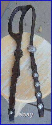 Vintage Shaped Ear Horse Headstall 11 Sterling Silver Conchos Maker Marked