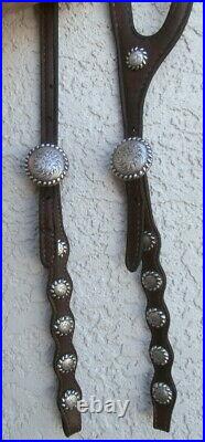 Vintage Shaped Ear Horse Headstall 11 Sterling Silver Conchos Maker Marked