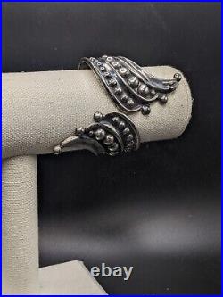 Vintage Signed 1940's 925 Sterling Silver Repousse Clamper Bracelet Mexico 38 G