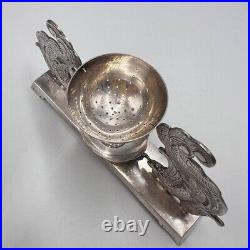 Vintage Soviet Sterling Silver 875/900 Tea Strainer Etched Design Vietnam Marked