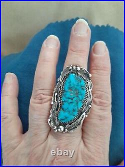 Vintage Stealing silver Kingman mine turquoise ring marked D Gordon Sterling