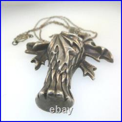 Vintage Sterling Gothic Style Pendant Leaf Marked 2052 on Chain