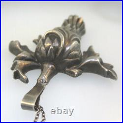 Vintage Sterling Gothic Style Pendant Leaf Marked 2052 on Chain