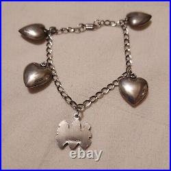 Vintage Sterling Marked Charm Bracelet See, Hear and Speak no Evil With Hearts