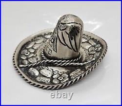 Vintage Sterling Silver 3D Mexican Sombrero Hat Marked Signed Tetrepoli 925 2 Gr