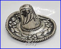 Vintage Sterling Silver 3D Mexican Sombrero Hat Marked Signed Tetrepoli 925 2 Gr