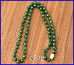 Vintage Sterling Silver 925 8mm Green Jade Bead 27 Necklace, Marked