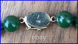 Vintage Sterling Silver 925 8mm Green Jade Bead 27 Necklace, Marked